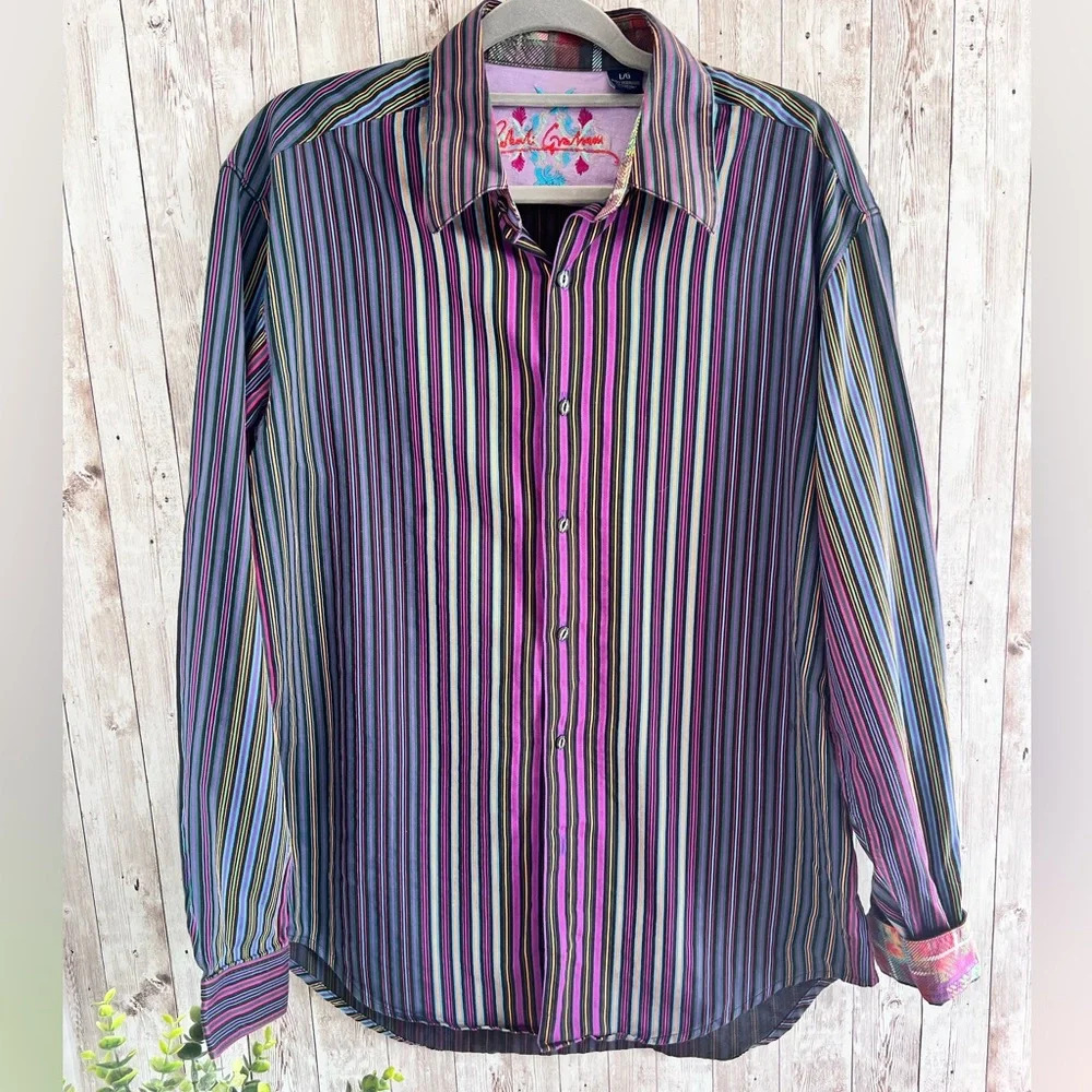 Robert Graham Patterned Striped Button Down Shirt… - image 1